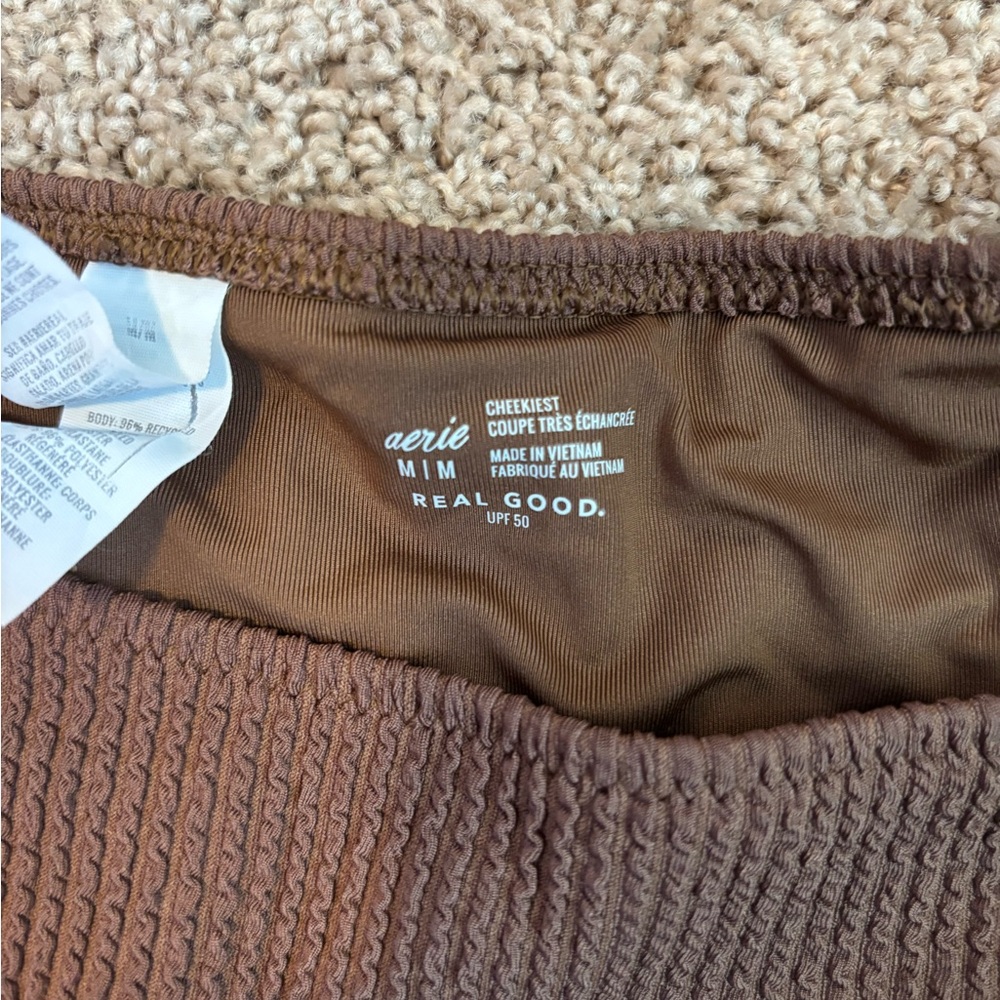 Aerie Brown Ribbed Tie-Side Bikini Set Size medium - Picture 2 of 7